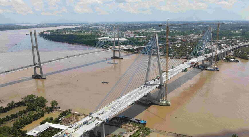 Cầu Mỹ Thuận 2 được xây dựng song song cầu Mỹ Thuận hiện hữu. Ảnh: Ban quản lý dự án 7 (Bộ GTVT)