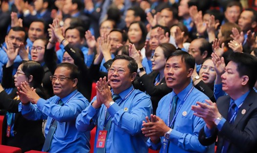 Các đại biểu dự phiên thứ Nhất của Đại hội XIII Công đoàn Việt Nam. Ảnh: Tô Thế