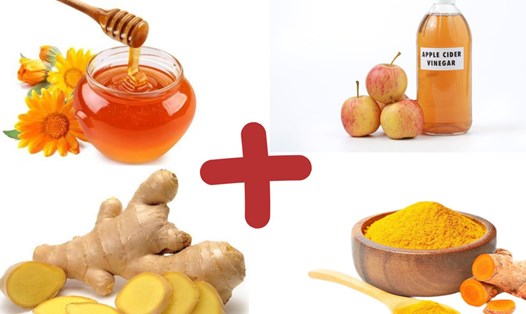 Thức uống làm từ giấm táo, mật ong, bột nghệ và gừng là sự kết hợp lành mạnh để giảm cân. Đồ họa: Quỳnh Trang