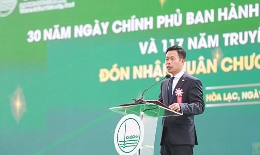 GS.TS Lê Quân, Giám đốc Đại học Quốc gia Hà Nội phát biểu tại buổi lễ. Ảnh: VNU