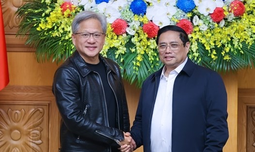 Thủ tướng Chính phủ Phạm Minh Chính tiếp ông Jensen Huang - Chủ tịch, Tổng Giám đốc Tập đoàn NVIDIA (Mỹ). Ảnh: VGP
