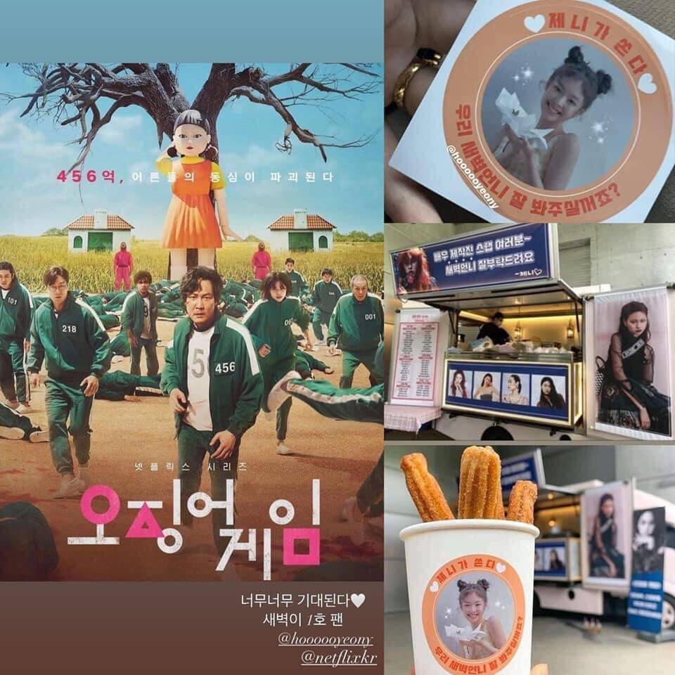 Jennie đến phim trường, gửi xe đồ ăn ủng hộ Jung Ho Yeon và đoàn phim Squid Game. Ảnh: Instagram