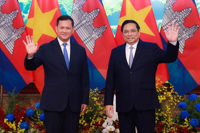 Thủ tướng Chính phủ Phạm Minh Chính chủ trì lễ đón Thủ tướng Campuchia