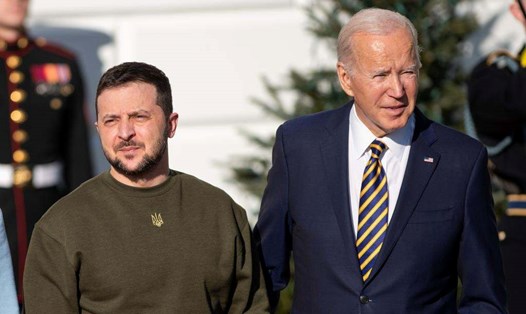 Tổng thống Mỹ Joe Biden tiếp Tổng thống Ukraina Volodymyr Zelensky tại Nhà Trắng, ngày 21.12.2022. Ảnh: Xinhua