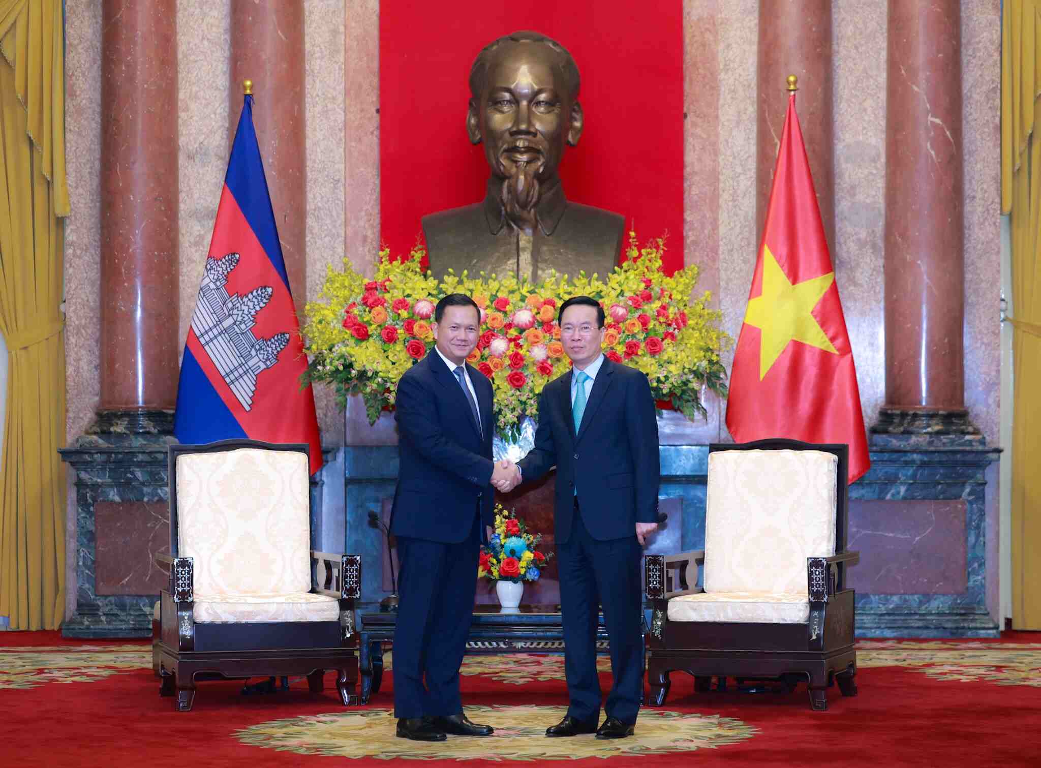 Chủ tịch nước Võ Văn Thưởng tiếp Thủ tướng Campuchia Hun Manet. Ảnh: Hải Nguyễn