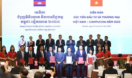 Diễn đàn Xúc tiến Đầu tư và Thương mại Việt Nam - Campuchia năm 2023 được tổ chức ngày 12.12 tại Hà Nội. Ảnh: Hải Nguyễn