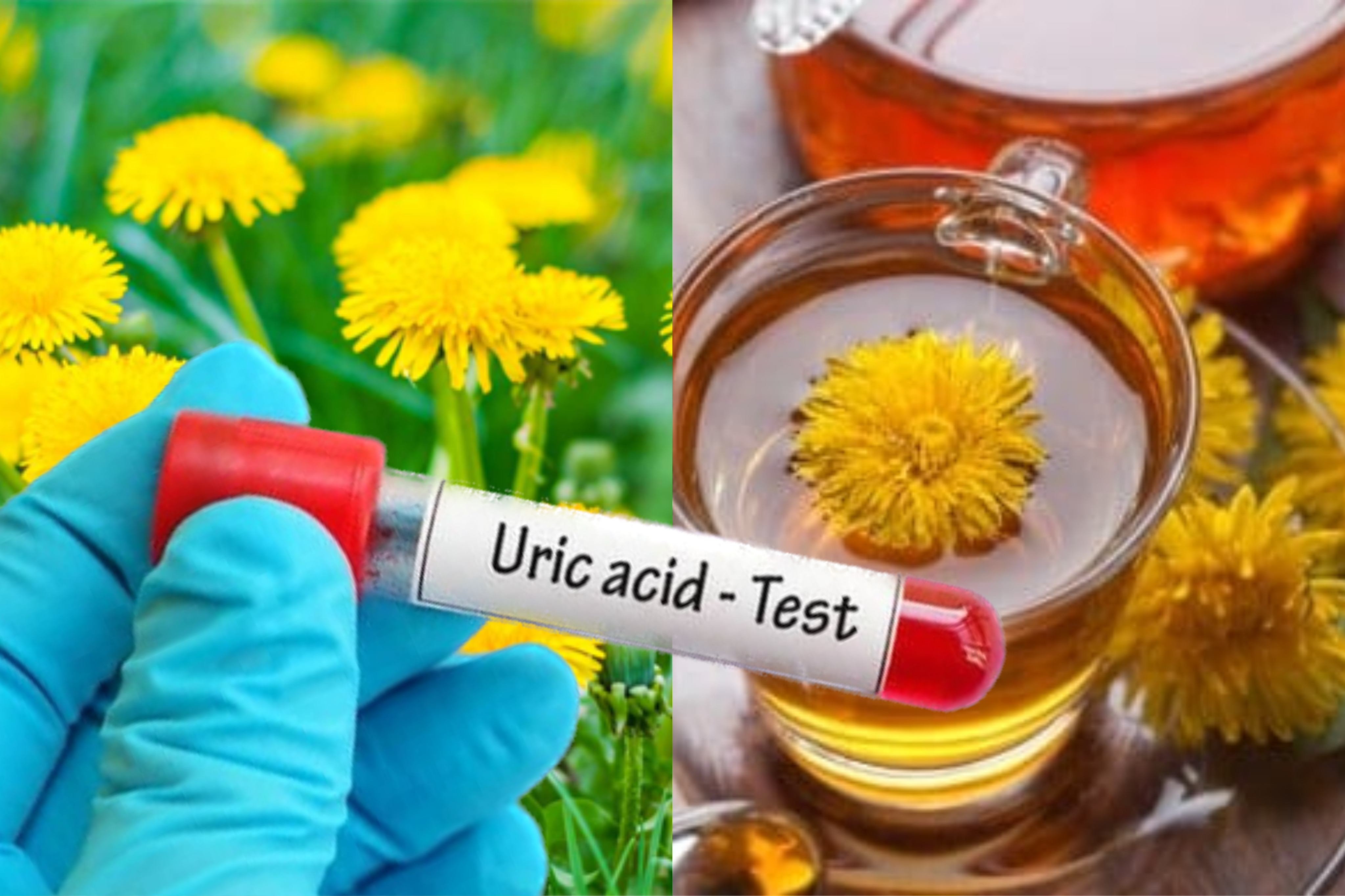 Trà bồ công anh hỗ trợ đào thải axit uric trong máu, ngăn ngừa nguy cơ mắc bệnh gout. Đồ hoạ: Phương Anh