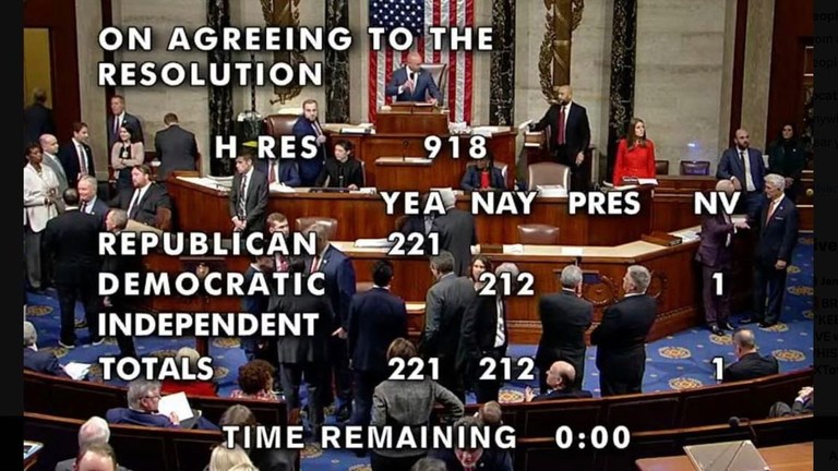 Hạ viện Mỹ bỏ phiếu thông qua điều tra luận tội Tổng thống Biden. Ảnh chụp màn hình