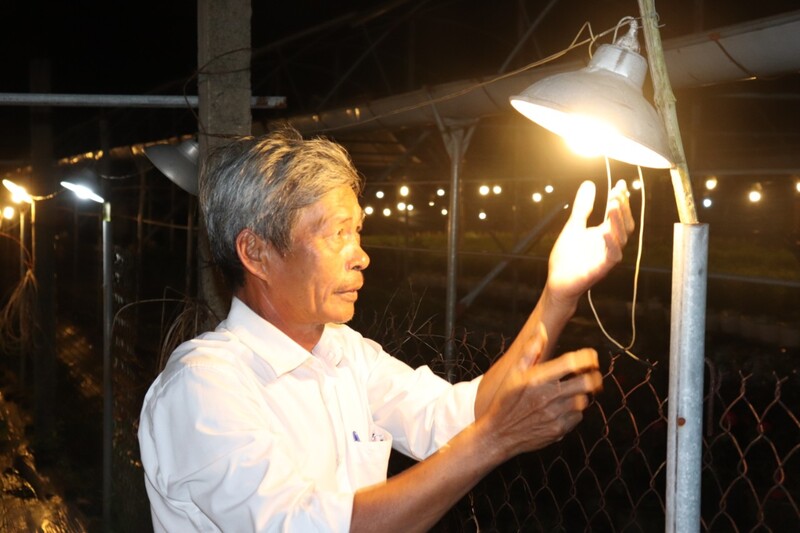 Mỗi đêm ông Nguyễn Hoàng đều đi kiểm tra hệ thống đè trong vườn nhà mình.