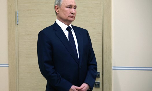Tổng thống Nga Vladimir Putin xuất hiện tại cuộc họp báo cuối năm thường niên, lần đầu tiên kể từ khi cuộc xung đột giữa hai nước Nga và Ukraina xảy ra. Ảnh: AFP