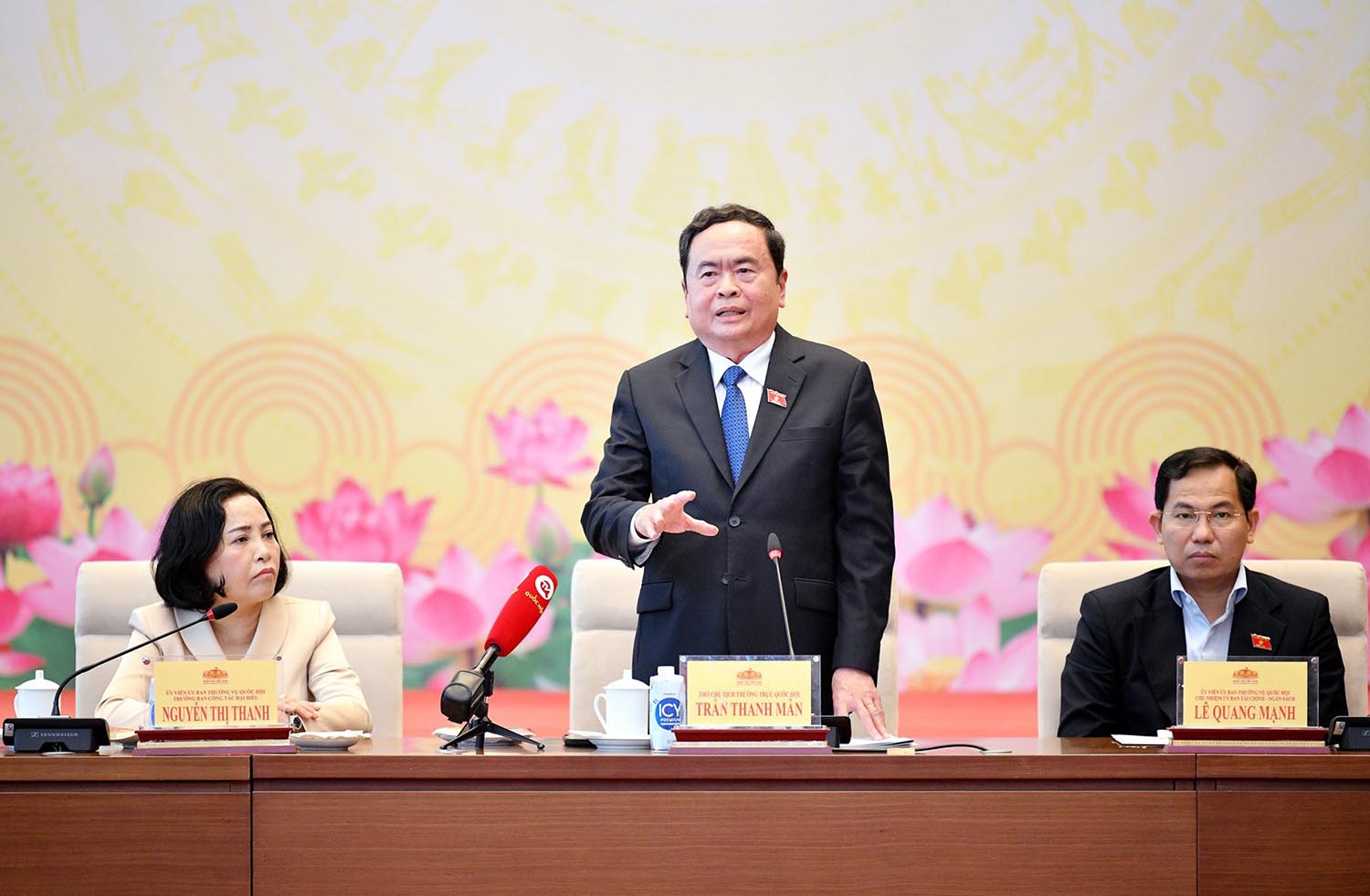 Phó Chủ tịch Thường trực Quốc hội Trần Thanh Mẫn phát biểu tại cuộc gặp mặt. Ảnh: Trọng Quỳnh