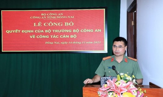 Thượng tá Nguyễn Mạnh Toàn phát biểu khi nhận quyết định bổ nhiệm. Ảnh: Công an tỉnh Đồng Nai