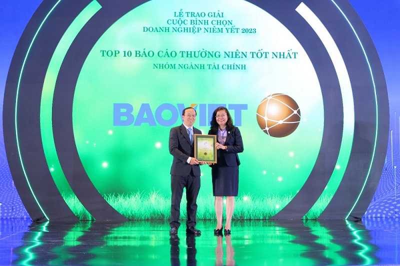  Bảo Việt đạt số điểm cao nhất và được vinh danh Top 10 Báo cáo thường niên tốt nhất trong nhóm ngành Tài chính. Ảnh: BV
