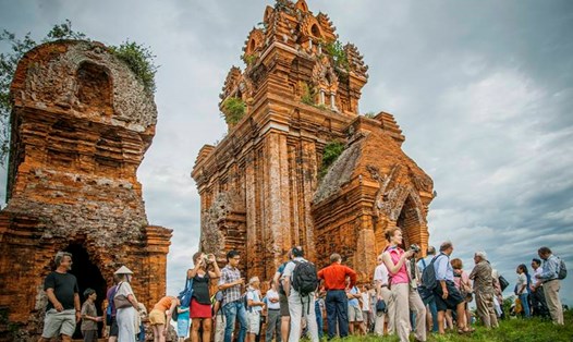 Các nhà khoa học quốc tế tham quan tháp Bánh Ít, Bình Định. Ảnh: Đào Tiến Đạt