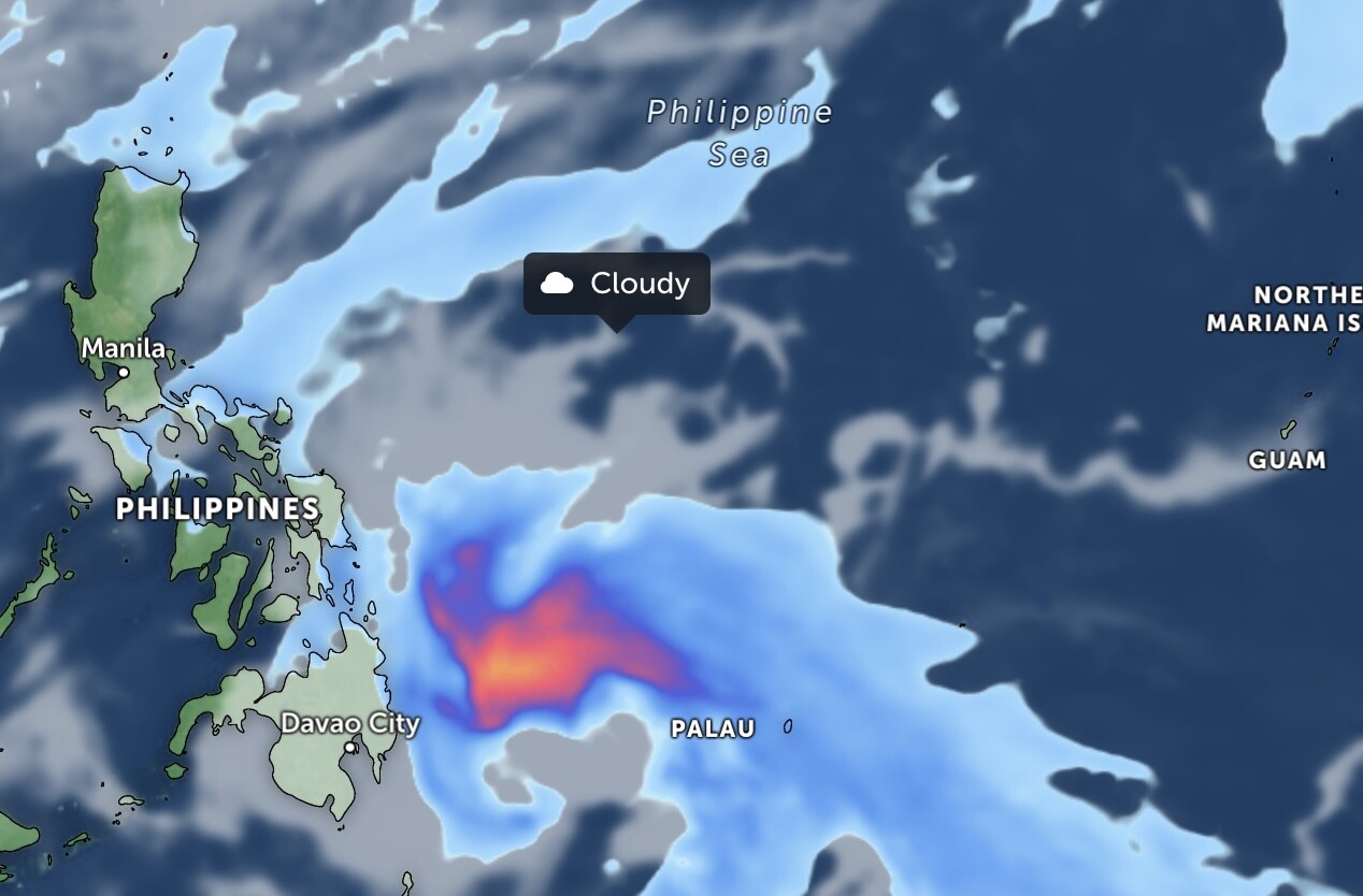 Áp thấp nhiệt đới mới có khả năng mạnh lên thành bão trong 48 giờ tiếp theo. Ảnh: Zoom Earth