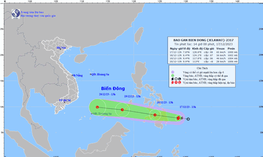 Dự báo đường đi của bão nhiệt đới Jelawat trên Biển Đông. Ảnh: Trung tâm Khí tượng Thủy văn Quốc gia 