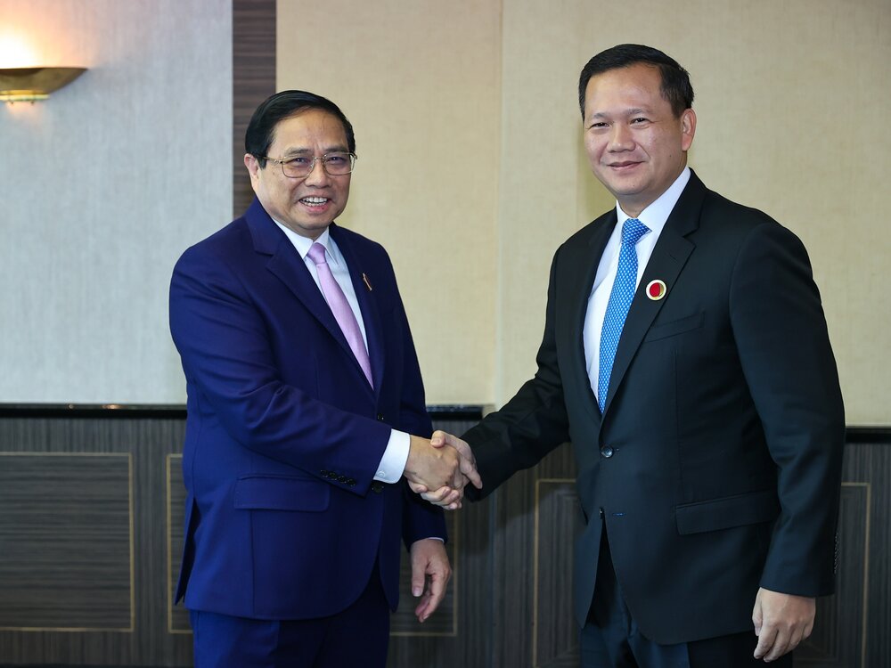Thủ tướng Chính phủ Phạm Minh Chính và Thủ tướng Vương quốc Campuchia Hun Manet. Ảnh: VGP