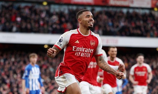 Gabriel Jesus ghi bàn mở ra chiến thắng quan trọng cho Arsenal trước Brighton. Ảnh: Arsenal