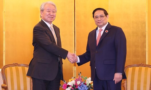 Thủ tướng Chính phủ Phạm Minh Chính tiếp Chủ tịch Cơ quan Hợp tác Quốc tế Nhật Bản (JICA) Tanaka Akihiko. Ảnh: TTXVN