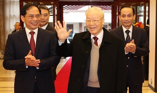 Tổng Bí thư Nguyễn Phú Trọng đến dự Hội nghị Ngoại giao lần thứ 32. Ảnh: TTXVN
