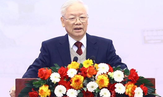 Tổng Bí thư Nguyễn Phú Trọng phát biểu chỉ đạo Hội nghị Ngoại giao lần thứ 32. Ảnh: TTXVN