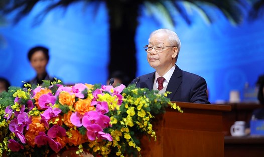 Tổng Bí thư Nguyễn Phú Trọng phát biểu tại Đại hội XIII Công đoàn Việt Nam. Ảnh: Tô Thế