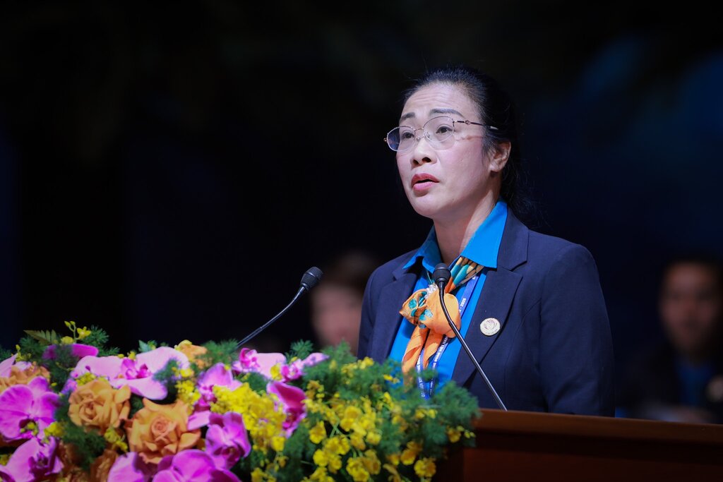 Bà Phạm Thanh Bình tham luận tại Đại hội. Ảnh: Hải Nguyễn.