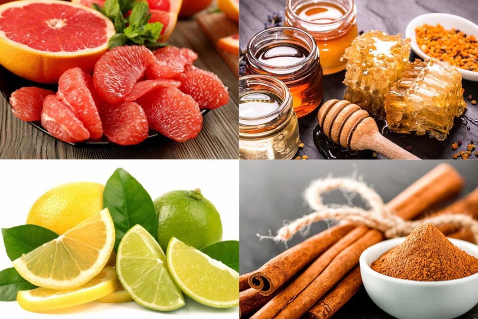 Bưởi, mật ong, chanh,... là những siêu thực phẩm giúp giảm cân hiệu quả. Đồ họa: Quỳnh Trang
