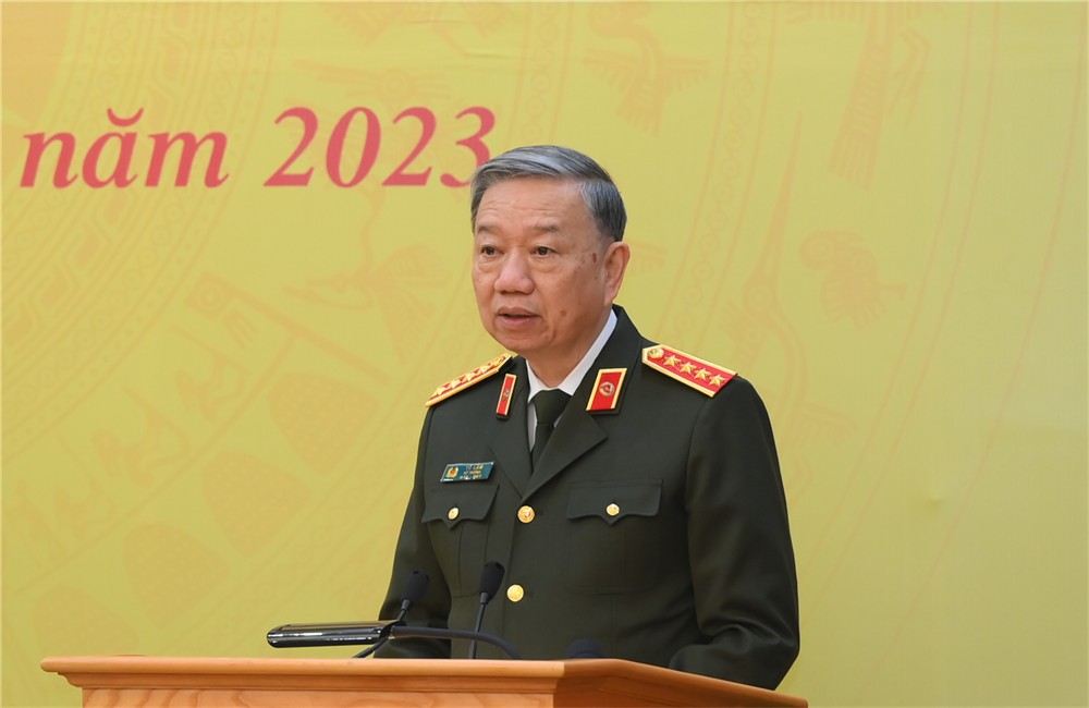 Đại tướng Tô Lâm - Bộ trưởng Tô Lâm phát biểu khai mạc Hội nghị. Ảnh: Bộ Công an