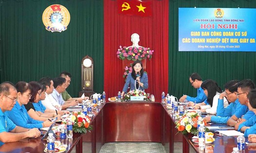  Bà Bùi Thị Bích Thuỷ - Phó Chủ tịch LĐLĐ tỉnh Đồng Nai phát biểu tại hội nghị. Ảnh: Hà Anh Chiến
