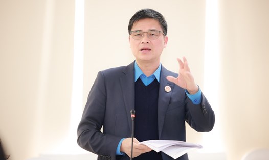 Phó Chủ tịch Tổng Liên đoàn Lao động Việt Nam Ngọ Duy Hiểu phát biểu về phát triển đoàn viên, thành lập công đoàn cơ sở. Ảnh: Hải Nguyễn