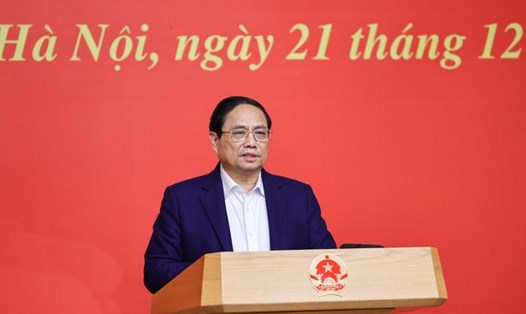 Thủ tướng Phạm Minh Chính kết luận hội nghị đánh giá tình hình 2 năm triển khai thực hiện Đề án 06. Ảnh: Nhật Bắc