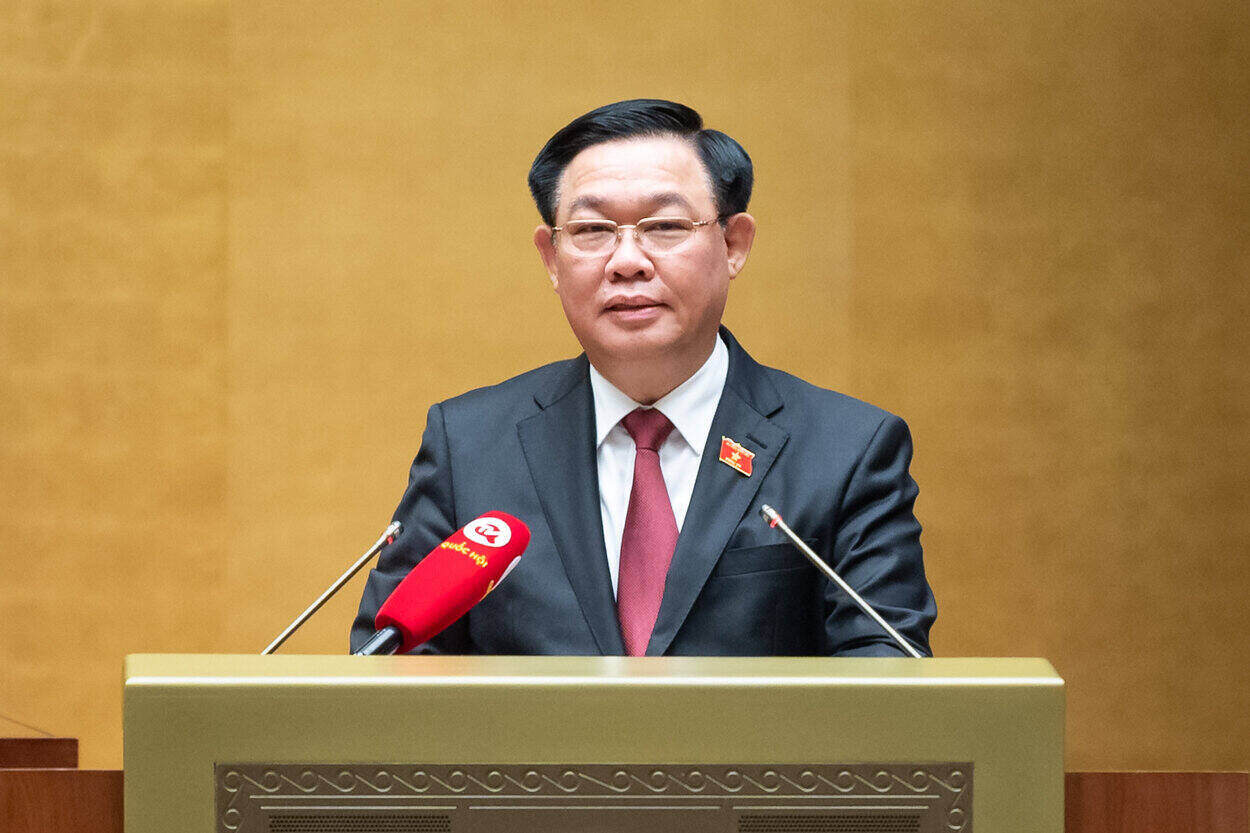 Chủ tịch Quốc hội Vương Đình Huệ phát biểu tại cuộc gặp mặt. Ảnh: Quochoi.vn 