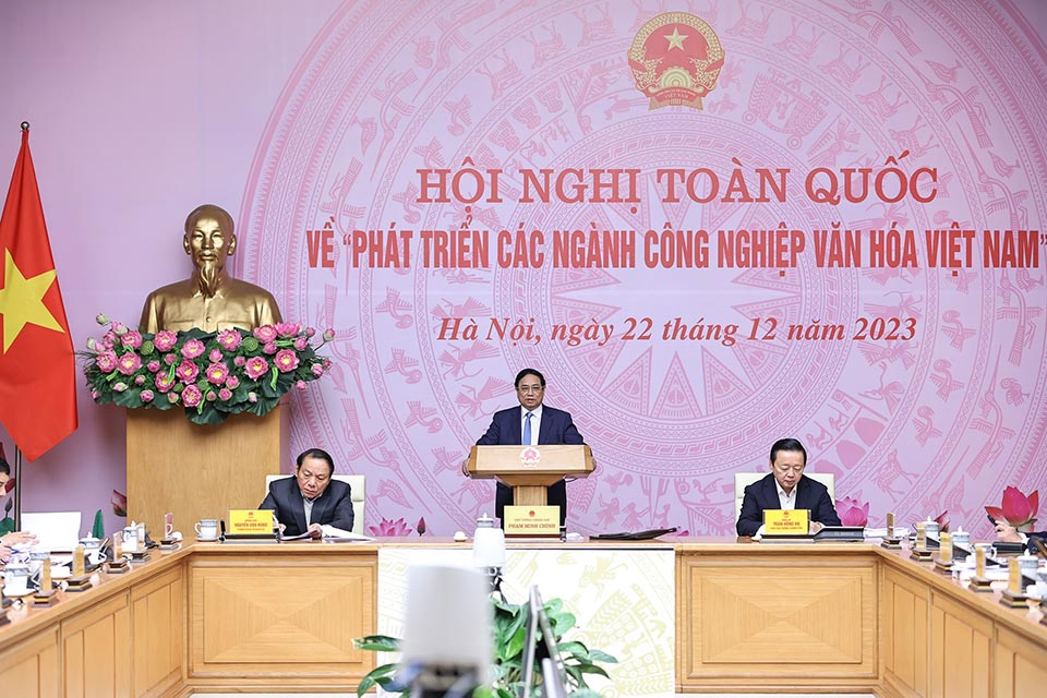 Hội nghị có thể  coi là 'hội nghị Diên Hồng' về phát triển các ngành công nghiệp văn hóa Việt Nam, diễn ra theo hình thức trực tiếp tại trụ sở Chính phủ và kết nối trực tuyến tới trụ sở Bộ Văn hóa, Thể thao và Du lịch; các điểm cầu tại trụ sở UBND các tỉnh, thành phố trực thuộc Trung ương. Ảnh: Nhật Bắc/VGP