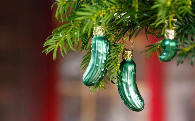 Trái dưa chuột muối trang trí cây thông Noel. Ảnh: Inge glas