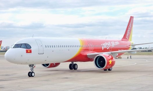 Tàu bay A321neo ACF mới của Vietjet đã về tới sân bay Tân Sơn Nhất, TP.HCM. Ảnh Vietjet