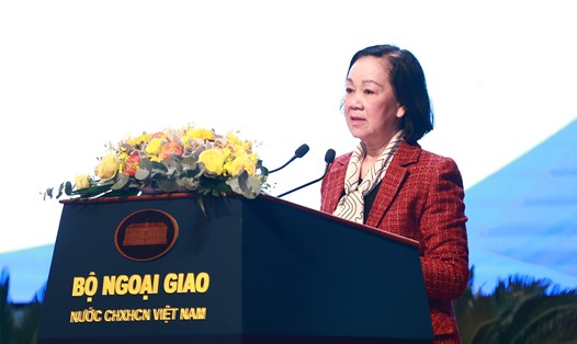 Ủy viên Bộ Chính trị, Thường trực Ban Bí thư, Trưởng Ban Tổ chức Trung ương Trương Thị Mai phát biểu chỉ đạo tại hội nghị. Ảnh: TTXVN