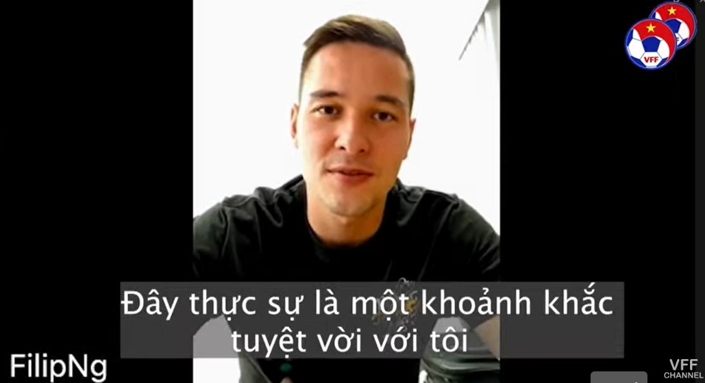 Thủ môn Filip Nguyễn chia sẻ cảm xúc khi được triệu tập lên tuyển Việt Nam. Ảnh cắt từ video.