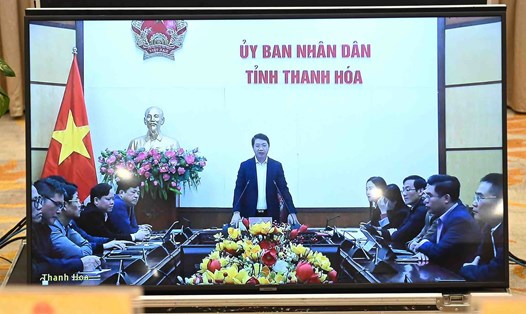 Phó Chủ tịch UBND tỉnh Thanh Hoá Lê Đức Giang phát biểu tại Hội nghị. Ảnh chụp màn hình: Hạnh An