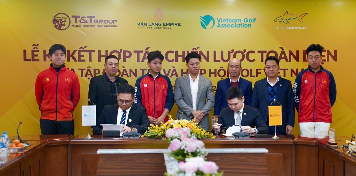 Lễ ký kết hợp tác chiến lược toàn diện giữa Hiệp hội Golf Việt Nam và Tập đoàn T&T Group. Ảnh: VGA