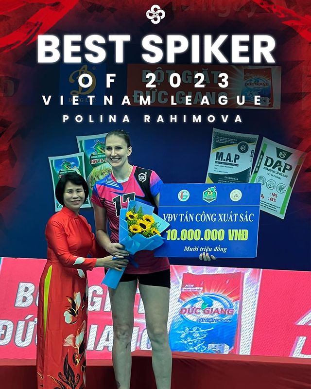 Polina Rahimova ghi dấu ấn tại giải bóng chuyền nữ vô địch quốc gia Việt Nam 2023. Ảnh: Instagram
