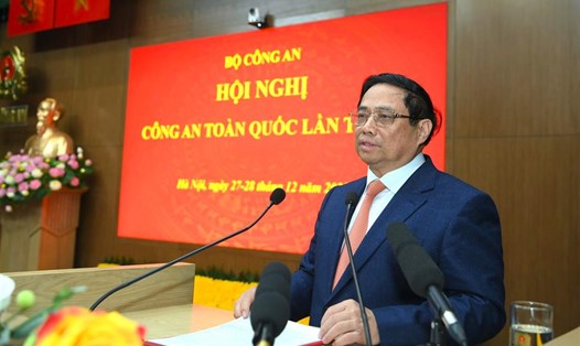 Thủ tướng Chính phủ Phạm Minh Chính phát biểu chỉ đạo tại hội nghị. Ảnh: Bộ Công an