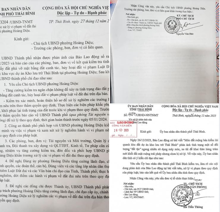 Các văn bản chỉ đạo của UBND tỉnh Thái Bình, UBND thành phố Thái Bình liên quan vụ việc Báo Lao Động phản ánh.