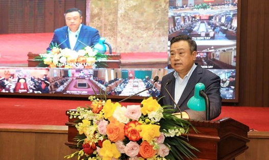 Chủ tịch UBND TP Hà Nội Trần Sỹ Thanh phát biểu kết luận hội nghị. Ảnh: Viết Thành