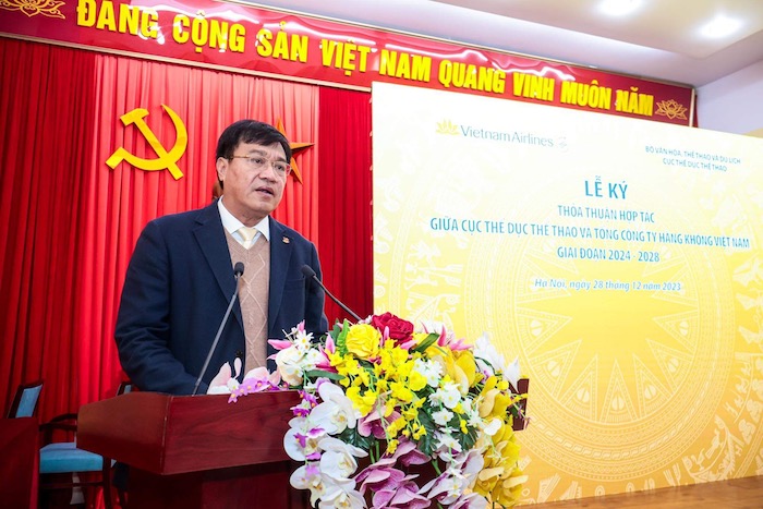 Cục trưởng Cục Thể dục Thể thao Đặng Hà Việt phát biểu tại buổi lễ. Ảnh: Bùi Lượng
