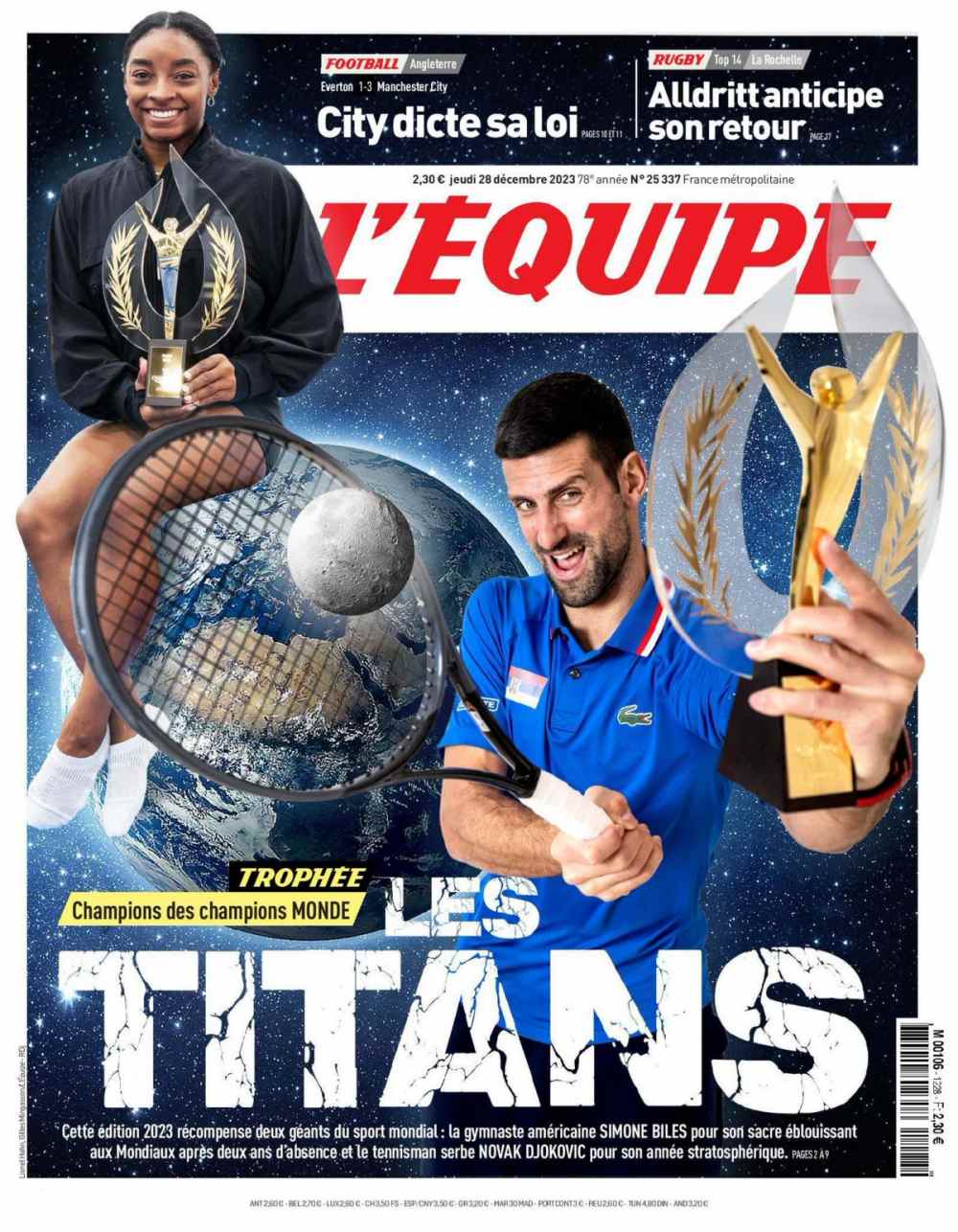 Ảnh bìa tờ L'Equipe tôn vinh Novak Djokovic. Ảnh: L'Equipe