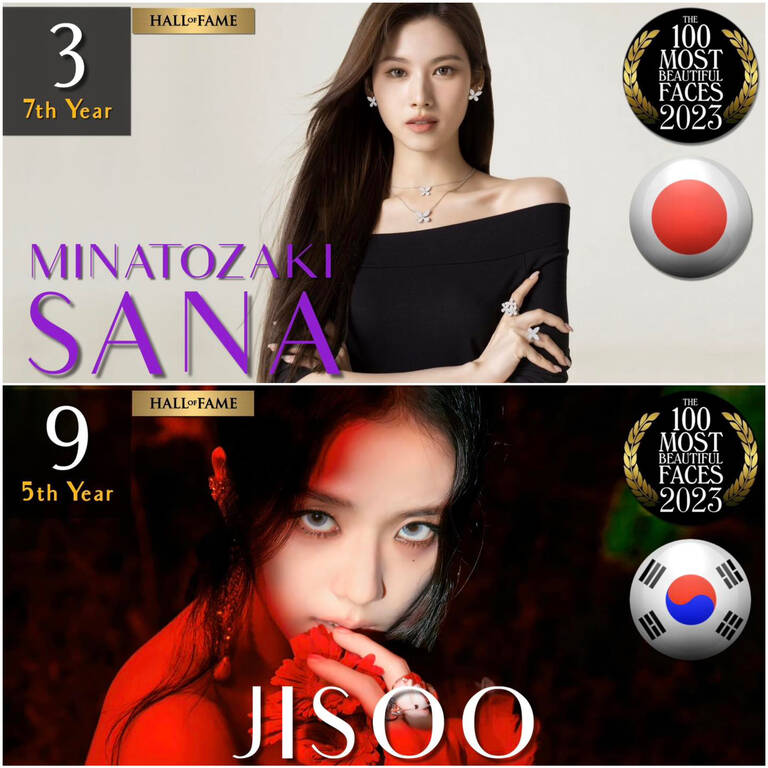 Sana (TWICE) và Jisoo (Blackpink) lọt Top 10. Ảnh: TC
