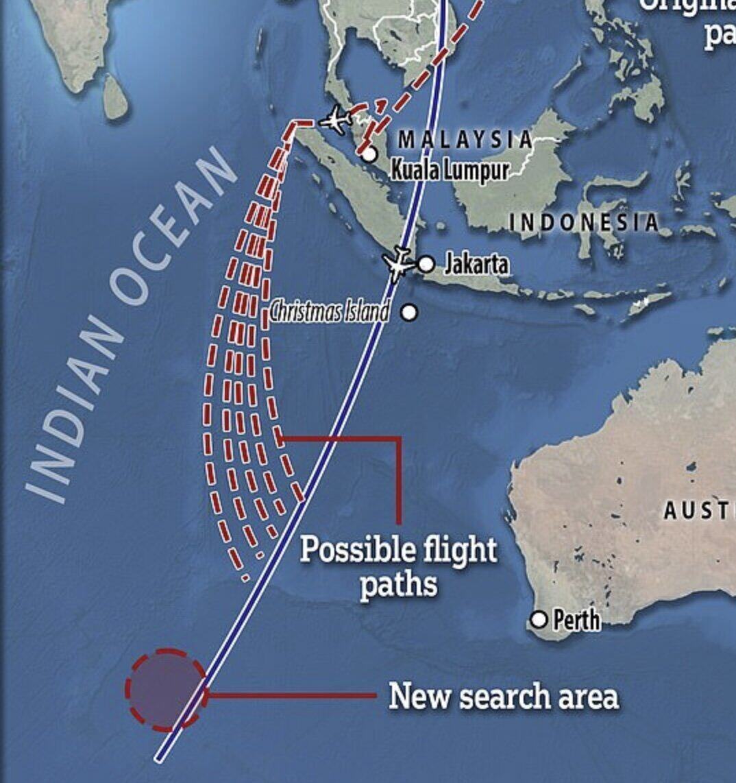 Khu vực tìm kiếm mới MH370 (vòng tròn màu đỏ) do các chuyên gia đề xuất. Ảnh chụp màn hình Daily Mail