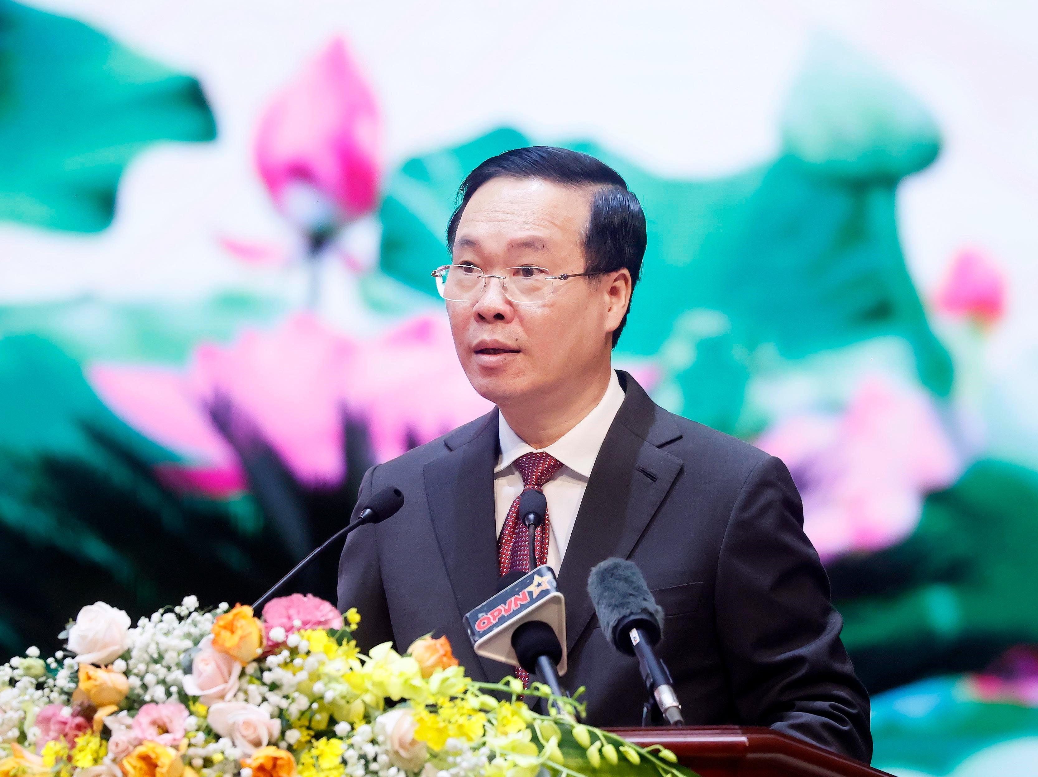 Chủ tịch nước Võ Văn Thưởng phát biểu tại Hội nghị Quân chính toàn quân năm 2023. Ảnh: TTXVN