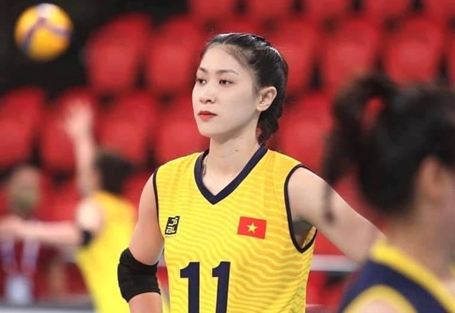 Đối chuyền Kiều Trinh trong màu áo đội tuyển bóng chuyền nữ Việt Nam. Ảnh: FBNV